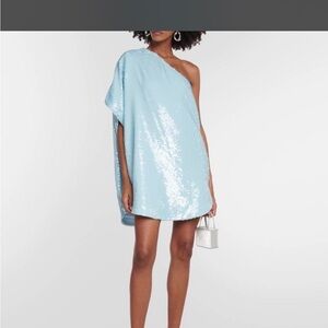 The Frankie Shop One-Shoulder Sequin Mini Dress in Light Blue